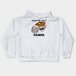 Trust Me I Am A Gamer - Tiger With Gamepad And Black Text Kids Hoodie